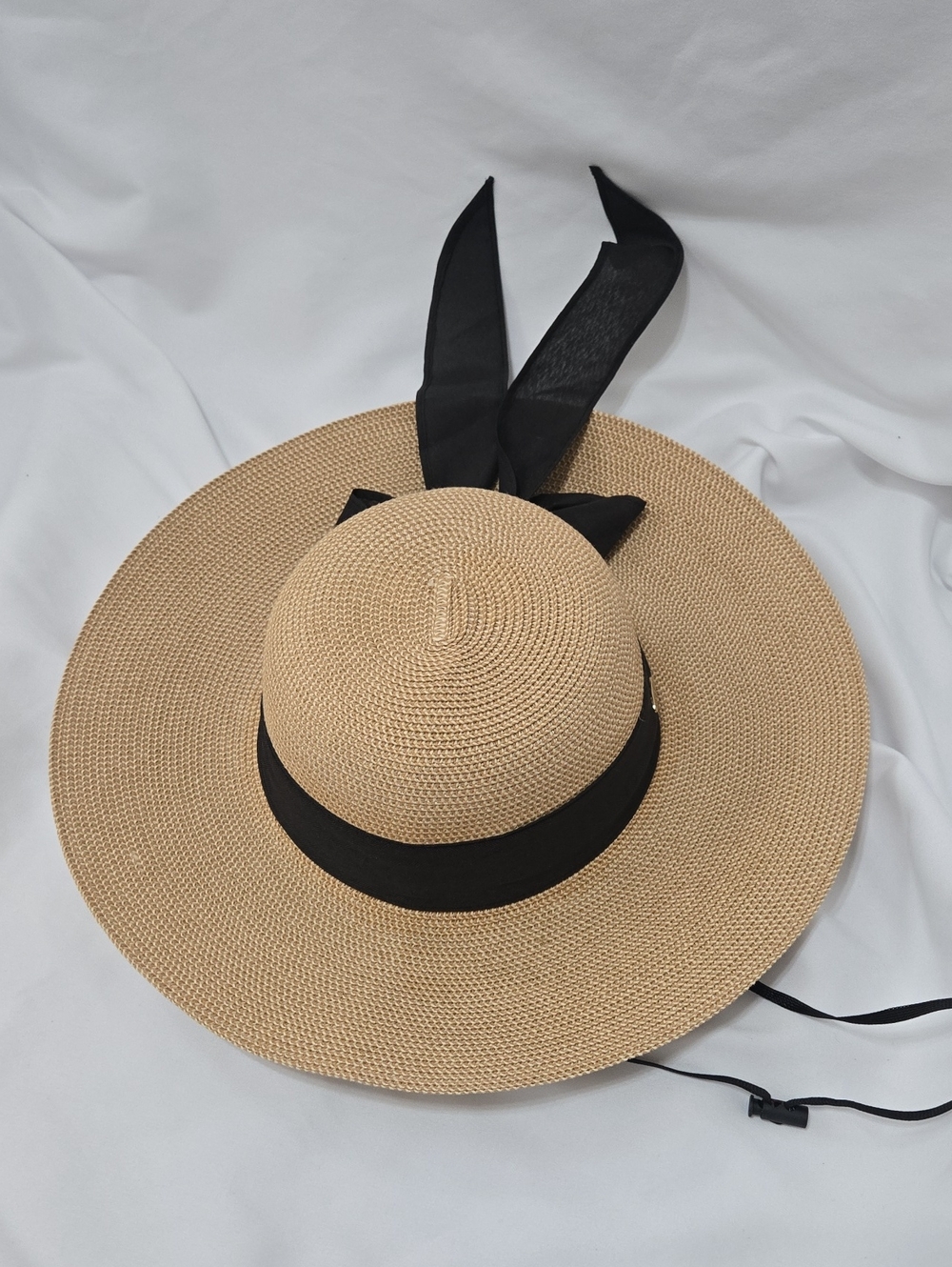 Jasmine Beige Straw Sun Hat with Black Ribbon Beach Vacay
